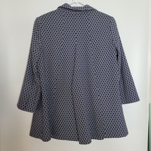 Estelle & Finn Shaped Diamond Print Blue White Open Front Blazer Size 6 - Picture 7 of 9